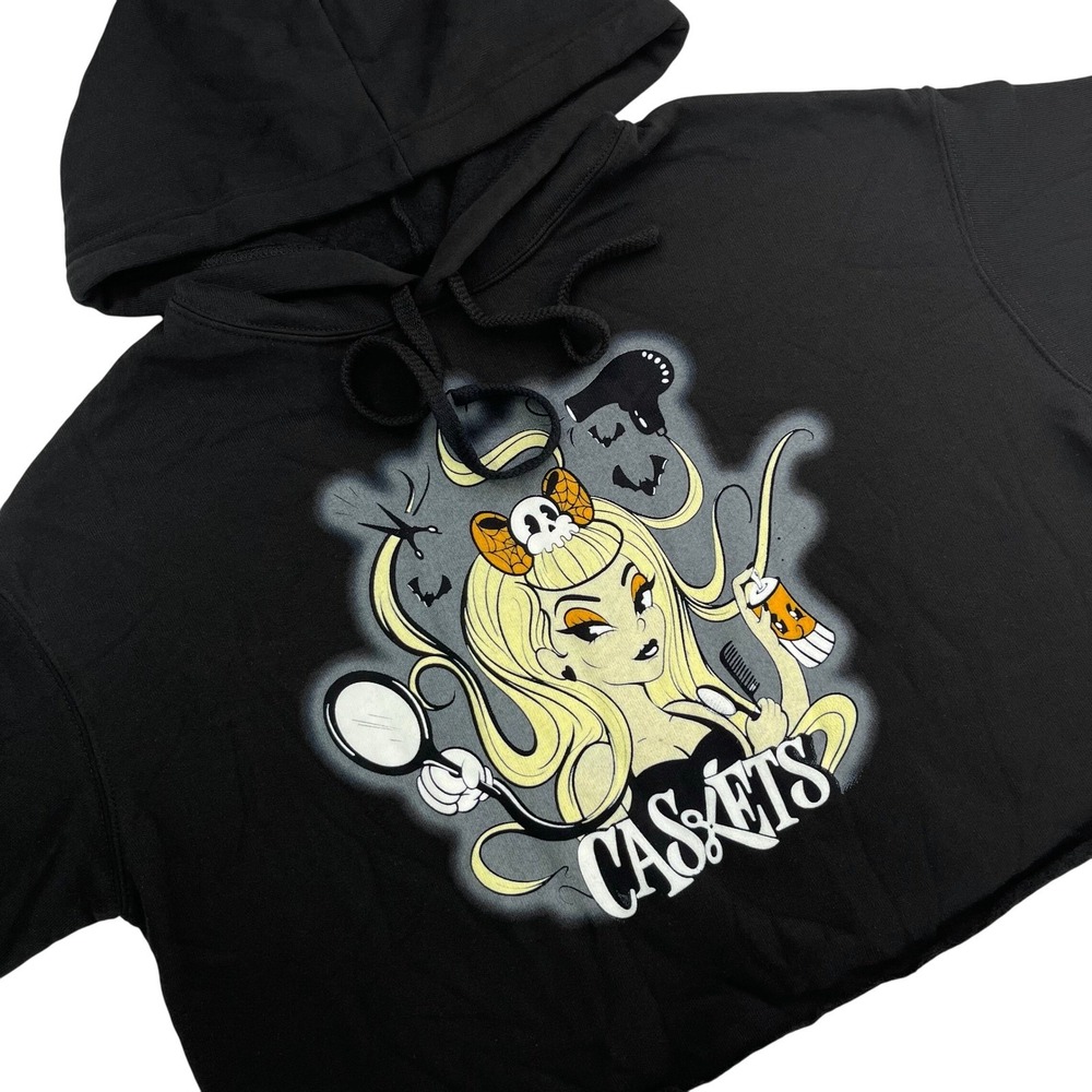 Rusty Butcher Womens M Crop Top Caskets Hair Stylist Riding Merch‎ Hoodie 617
